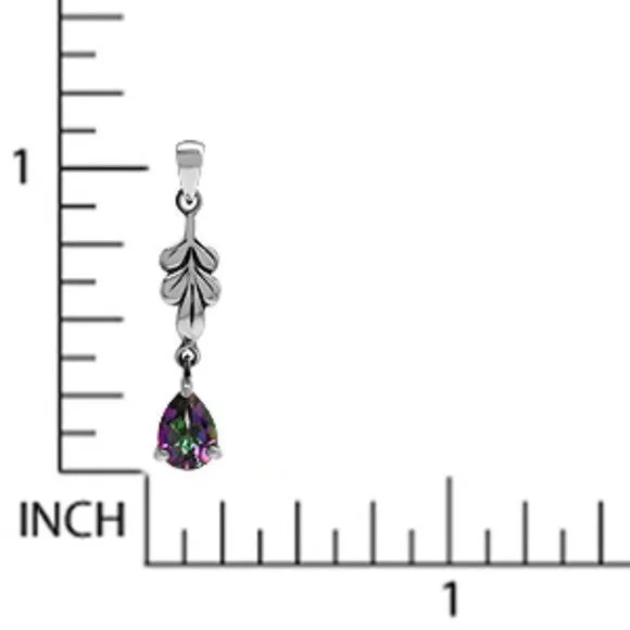 Mystic Fire Topaz Sterling Silver .79 Carat Pear Cut Leaf Drop Pendant (NWT) - Picture 11 of 11